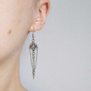 Gothic long dangly pointy spike silver earrings